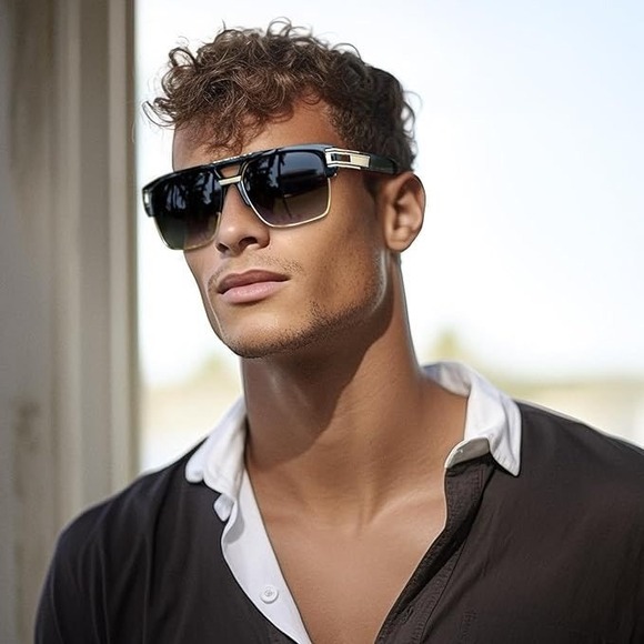Rectangular Gangster Black Shades Mens‎ Designer Sunglasses Cholo Party Shades - Picture 8 of 9